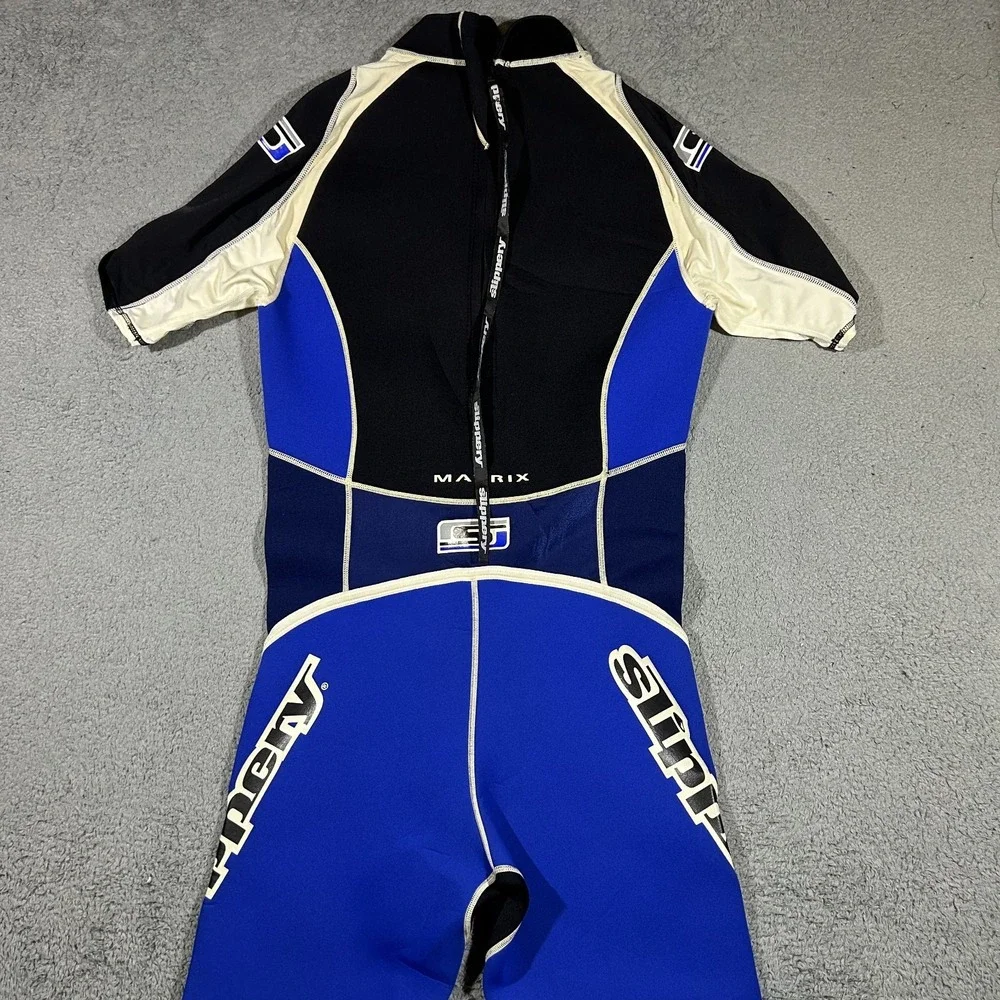 Slippery Mens Wetsuit Large Tall Short-sleeve and Long-leg Black, Blue